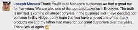 Joseph Monaco Message to fans and customers of Monaco's Bakery