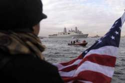 navy vessel built with 9/11 steel sails up ny's hudson river