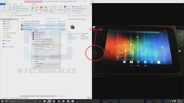 Tablet Canaima conectada a Windows 10 para copiar archivos.