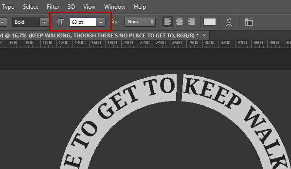 Choose Select>All (or Ctrl+A) then try to change the font size in the Options Bar