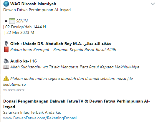 Audio ke-116 Allah Subhanahu wa Ta’ala Mengutus Para Rasul Kepada Makhluk-Nya