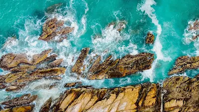 HD Wallpaper Sea, Waves, Rocks, Water, Aerial View