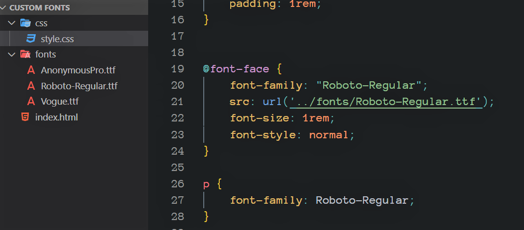 google fonts, fonts, custom fonts, vscode, css