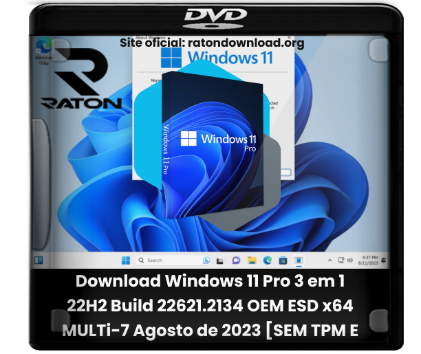 Raton Download - Desde 2007: Download Windows 11 Moment 3 Build 22621.1848  13 de Junho de 2023 Bios UEFI/Legacy x64 (Sem TPM) ISO/ESD Completa [PT-BR]