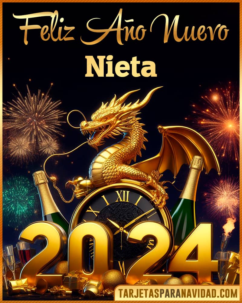 Tarjeta De Feliz Año Nuevo 2024 Con Dragon Dorado Para Nieta
