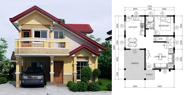 plan maison 7.35 x 9.50 m avec 2 étage