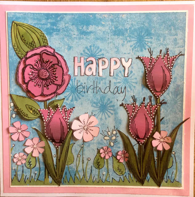 Painted and stamped card by Clare Chervil Paperartsy Lin Brown JOFY 