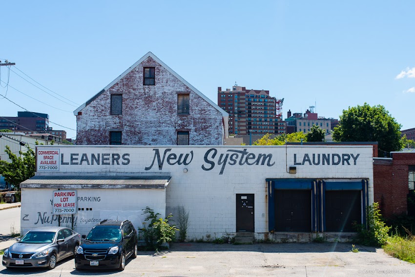 August 2015 Portland, Maine USA New System Laundry sign in Bayside near Kennebec and Parris Streets. Photo by Corey Templeton.