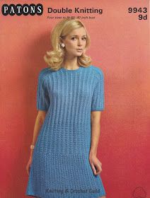 1960s vintage knitting pattern; Patons; short-sleeved blue dress