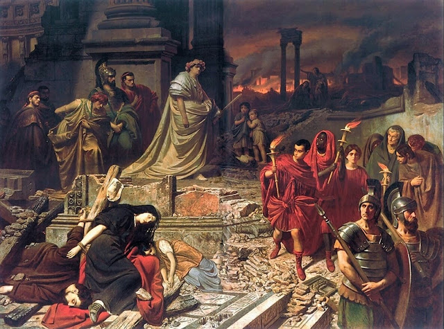 Император Нерон наблюдает, как горит Рим во время Великого пожара