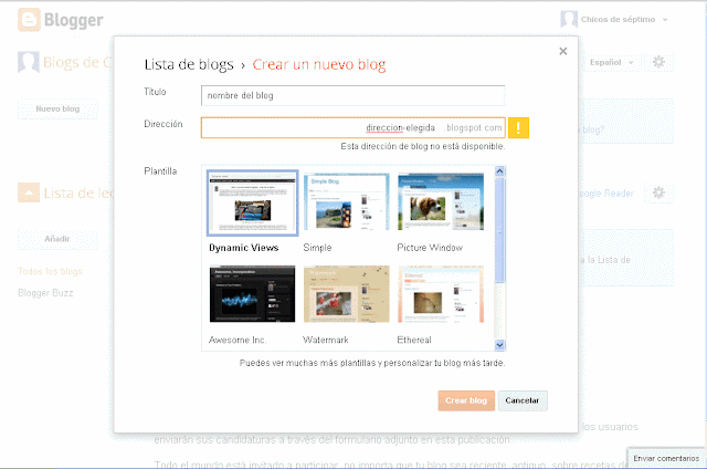 elegir el nombre del blog