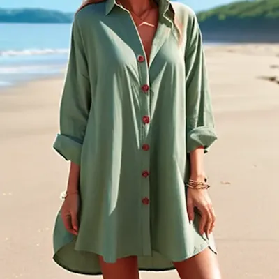 Oversized Button-Down Shirt Dress for Women