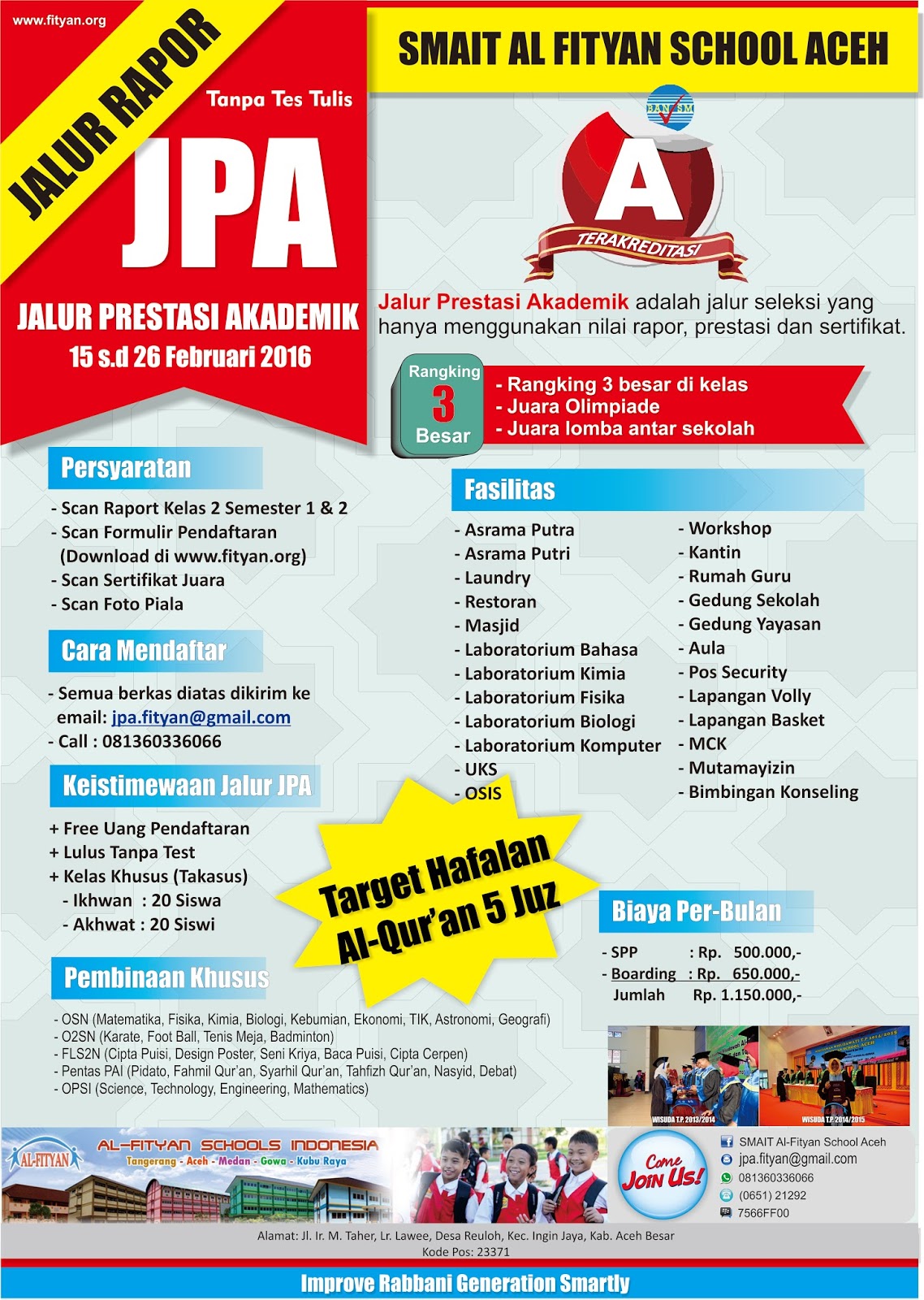 Pendaftaran SMAIT Al-Fityan School Aceh Jalur JPA T.P 