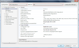 Selecting the Configuration and Platform in the Property Pages window