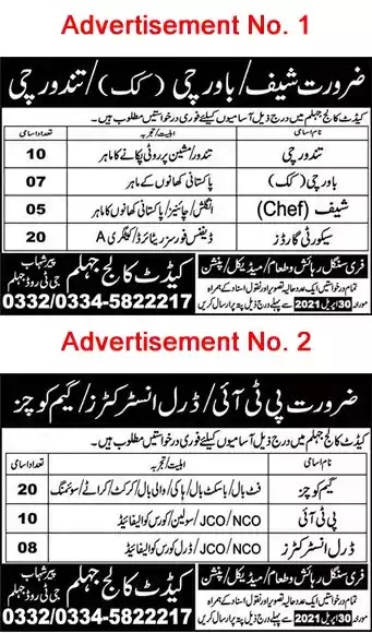 New Jobs in Pakistan Cadet College Jhelum Jobs 2021