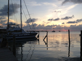 Whispering Jesse in her slip at El Milagro Marina for sunset