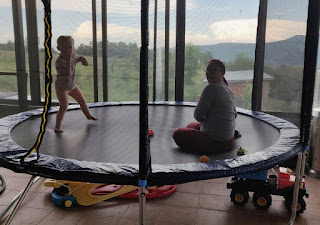 Mummy and Rosie both enjoying the trampoline