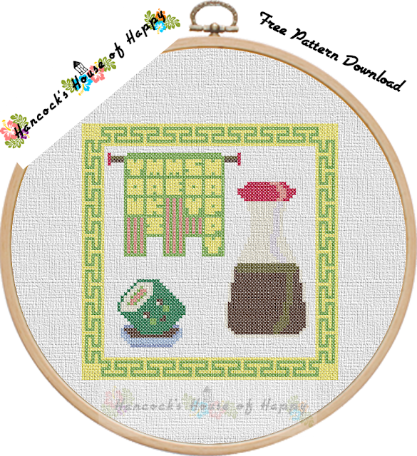 kawaii sushi and soy sauce cross stitch needle point pattern free download