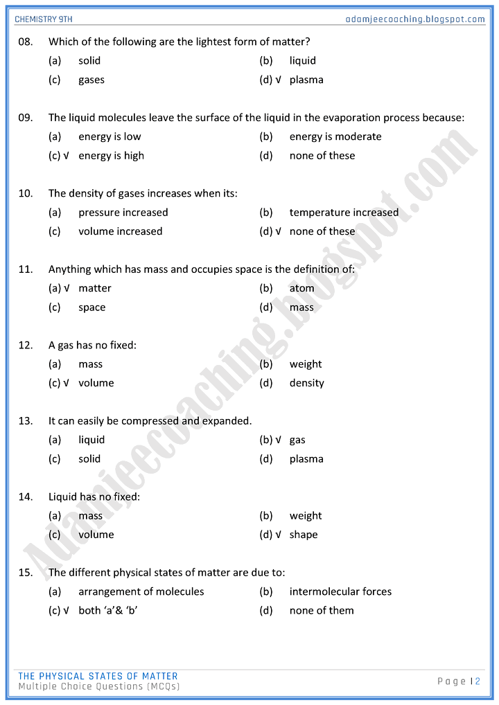 the-physical-states-of-matter-mcqs-chemistry-9th