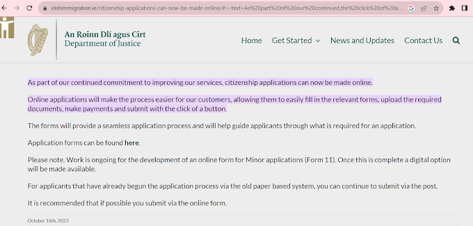 അയർലണ്ടിൽ പൗരത്വ അപേക്ഷകൾ ഇനിമുതൽ  ഓൺലൈനായി നൽകാം : ഇമ്മിഗ്രേഷൻ ഡിപ്പാർട്മെൻറ് ഇന്ന് അറിയിച്ചു