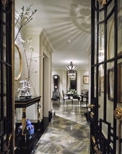 elegant black white and gray marble foyer design