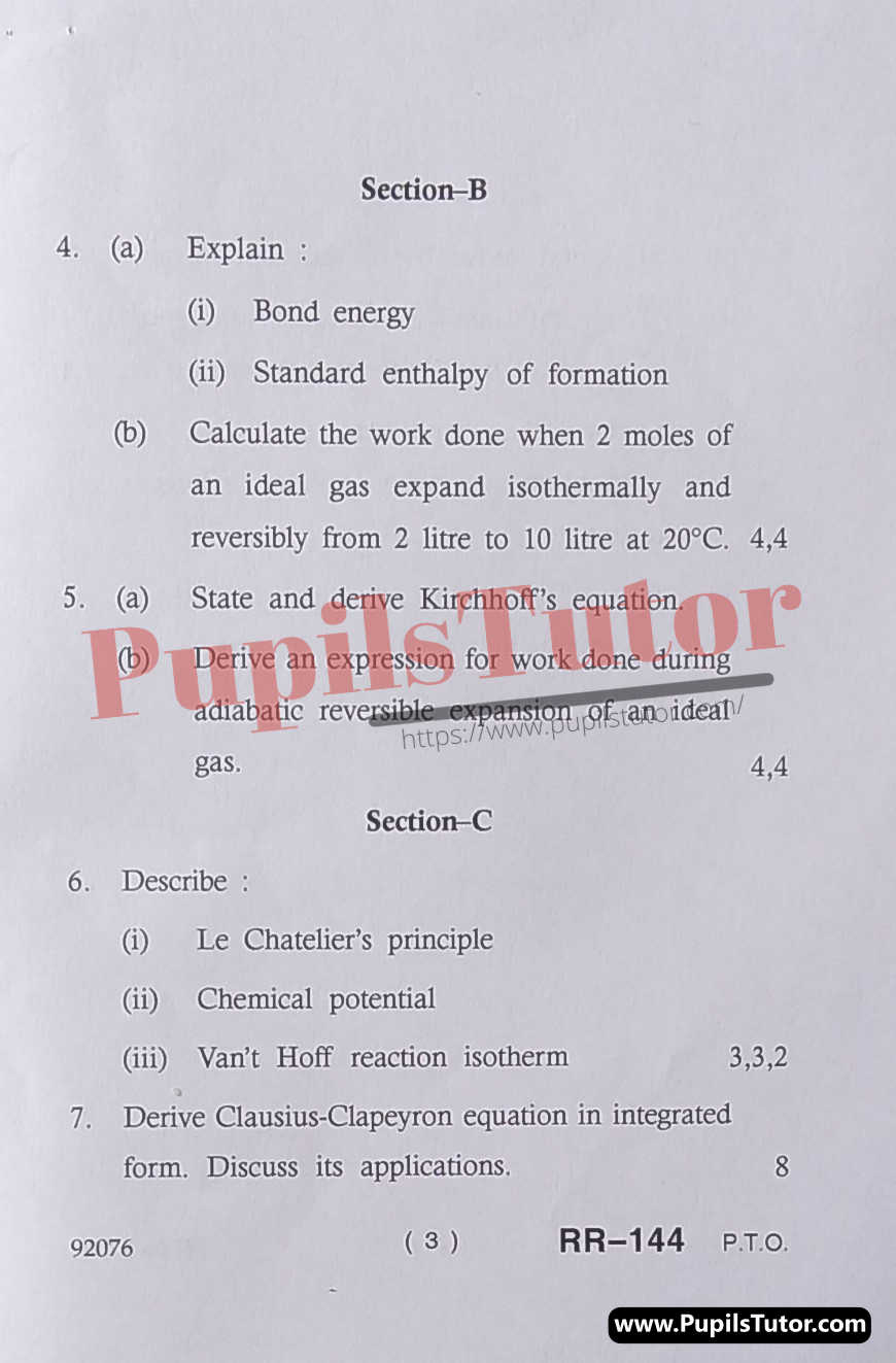 Free Download PDF Of M.D. University B.Sc. [Bio-Technology] Third Semester Latest Question Paper For Physical Chemistry Subject (Page 3) - https://www.pupilstutor.com