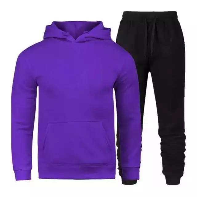 Black Trouser with purple hoodie.