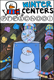 Winter and Snowman Hands-On Math and Literacy Centers and Activities for Preschool.