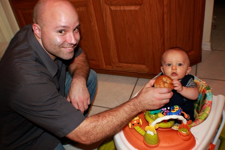 my son Chad and Grandson Antonio eating NY homemade bagels