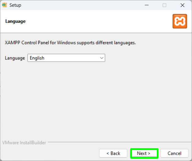 select language for xampp installation