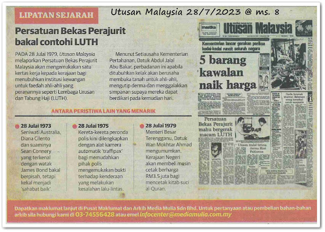 Lipatan sejarah 28 Julai - Keratan akhbar Utusan Malaysia 28 Julai 2023