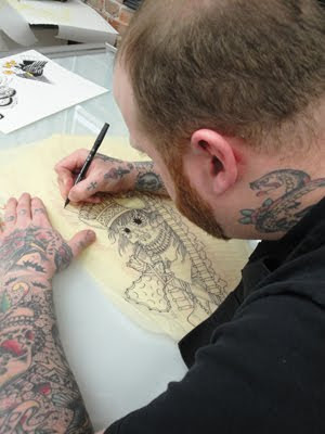Steve Turner working on the final line drawing for Trent's huge Native 