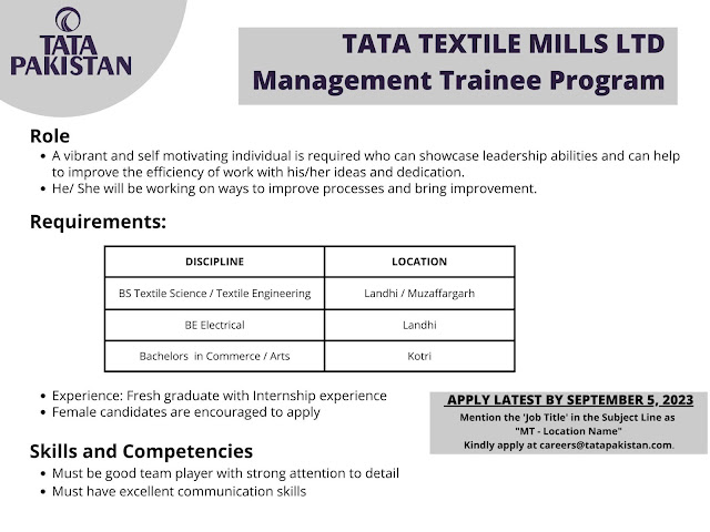 Tata Pakistan Management Trainee Program 2023