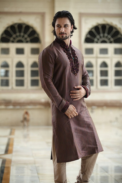  Elegant Brown Linen Pathani Suits With Churidar 