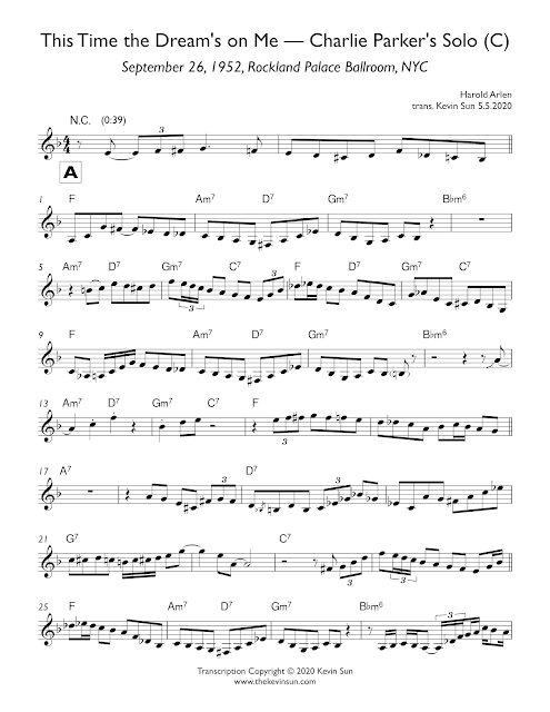 "This Time the Dream's On Me" – Charlie Parker Solo Transcription (C) 1952 Rockland Palace Page 1