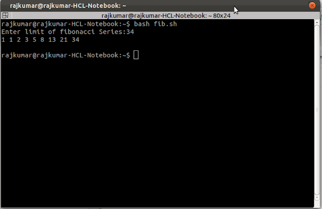 shell script to print fibonacci series