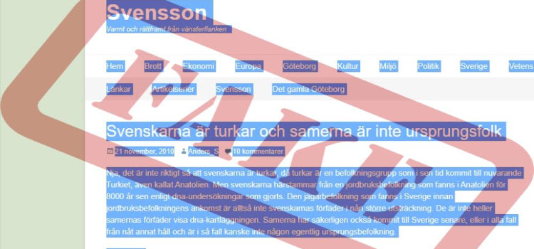 på denna falska webblog skrev svenskarna är turkar?