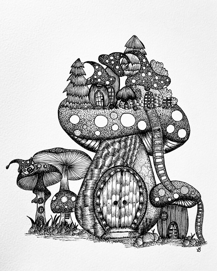 07-Mushroom-town-and-houses-Animal-Drawing-Harsha-Prakash-www-designstack-co