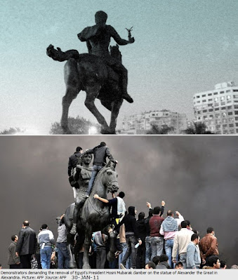 Estátua de Alexandre o Grande, Alexandre Magno, em Alexandria, Egito, durante a Primavera Árabe em 2011