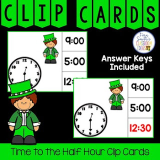 Time to the Hour and Half Hour Clip Cards St. Patrick's Day Themed