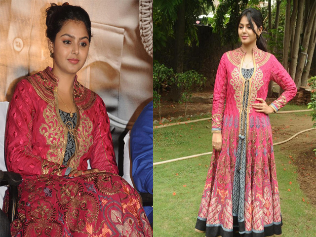  South Actress Monal Gajjar in Designer Pink Color Floor Length Anarkali Suit