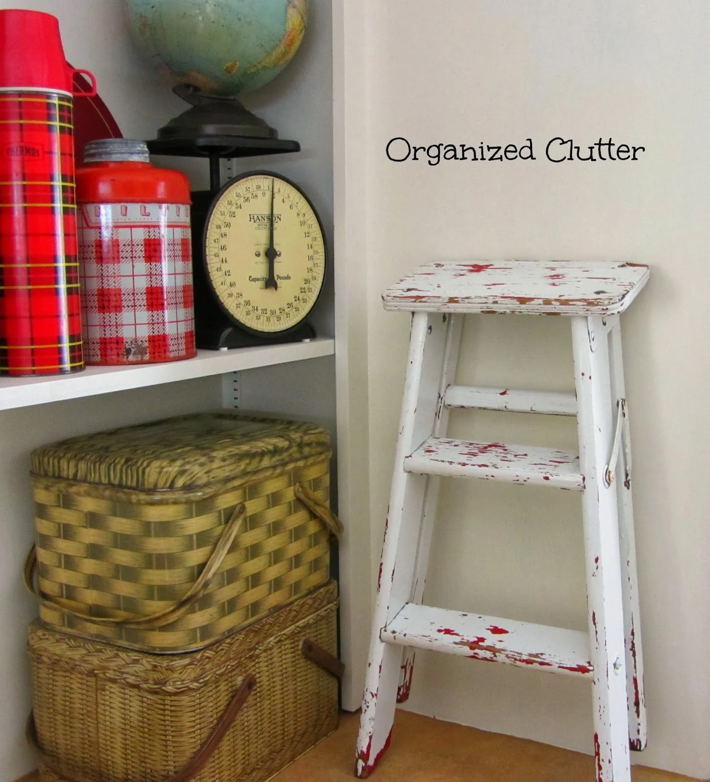 A Chippy, Shabby, Little Step Stool www.organizedclutterqueen.blogspot.com