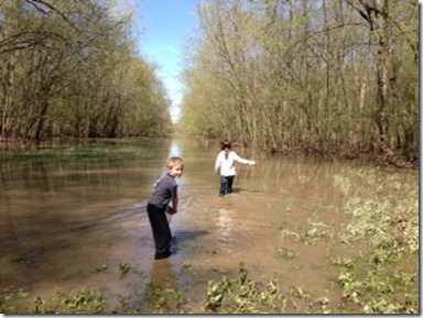 playing in the flood water