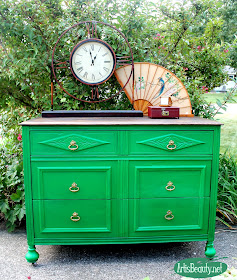 general finishes emerald green  boho chic dresser makeover before and after roadside rescue water based milk paint