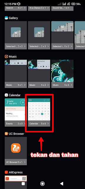 Cara menampilkan kalender bulan di menu utama / home screen HP android xiaomi