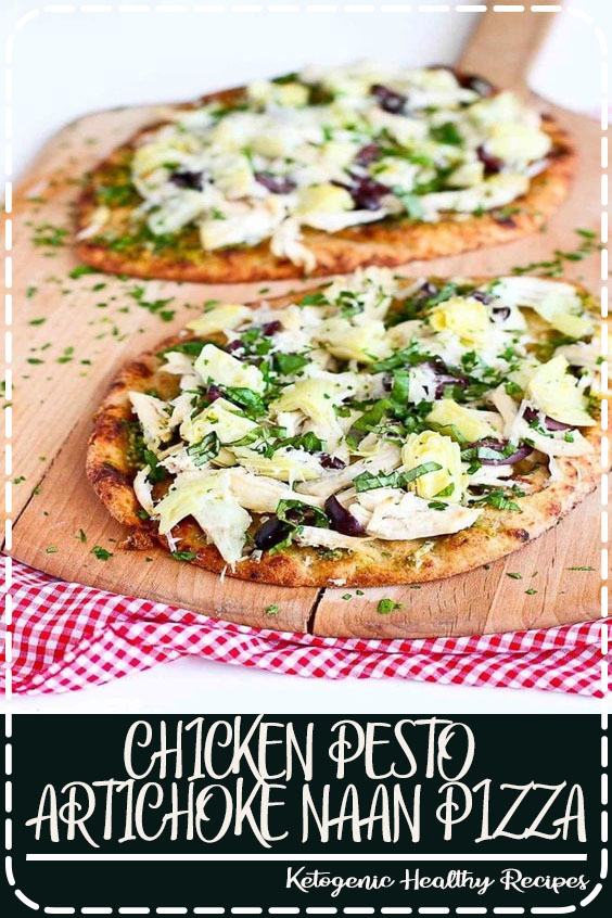 20 minute meal! I lost count of how many times I made this naan pizza recipe. Chicken, pesto and artichokes add plenty of flavor! 336 calories and 9 Weight Watchers Freestyle SP #pizza #naan #easydinner #chicken