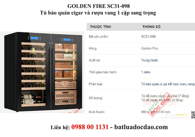 Thông số kỹ thuật tủ xì gà rượu vang Golden Fire SG31 098