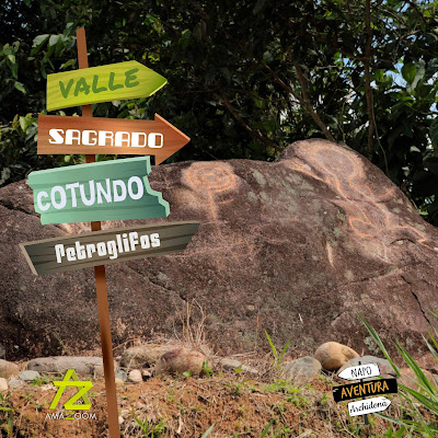 Imagen de una piedra sagrada en Cotundo con un petroglifo representando a un chamán