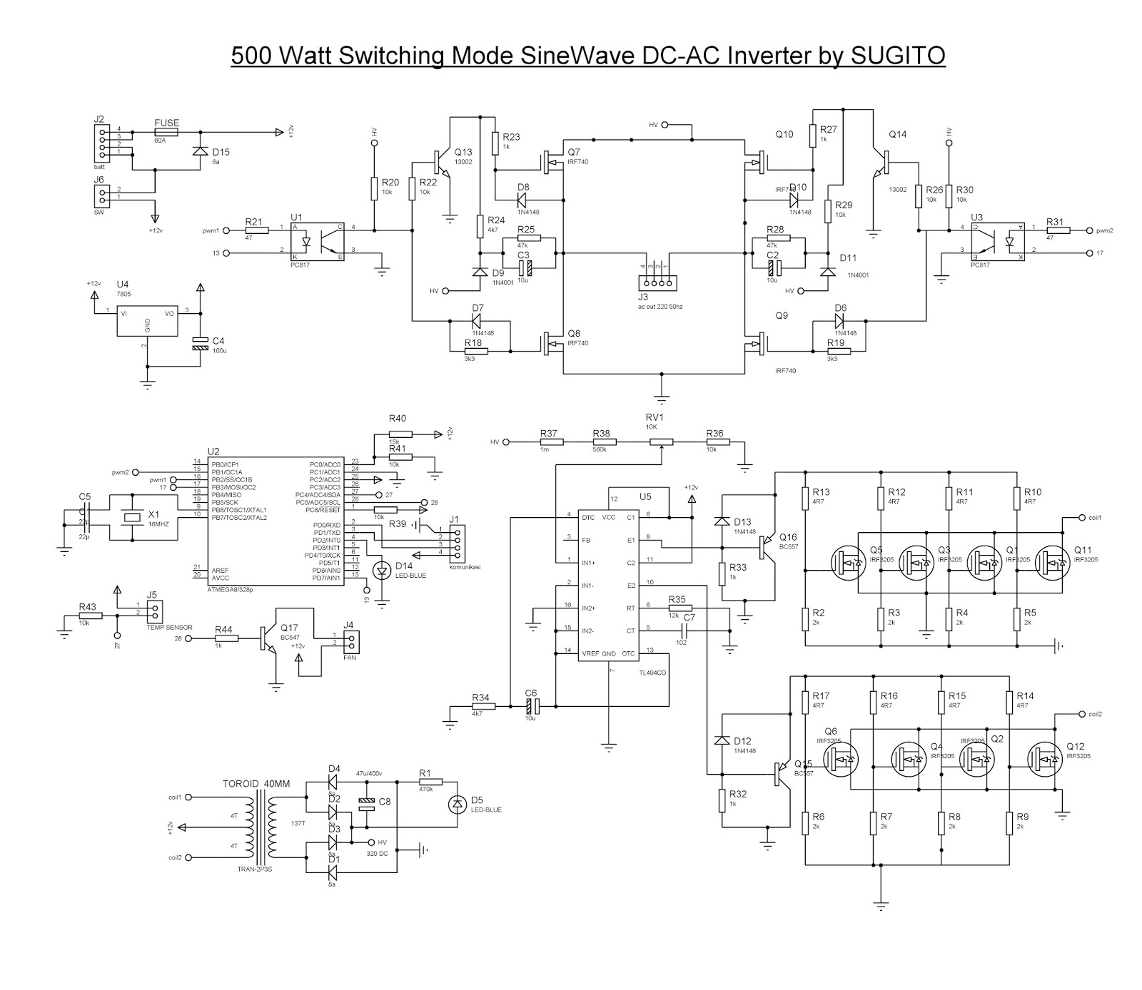 Switching Mode DC AC Sine Wave Inverter based atmega8