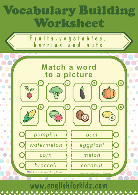 Fruits and vegetables ESL worksheets